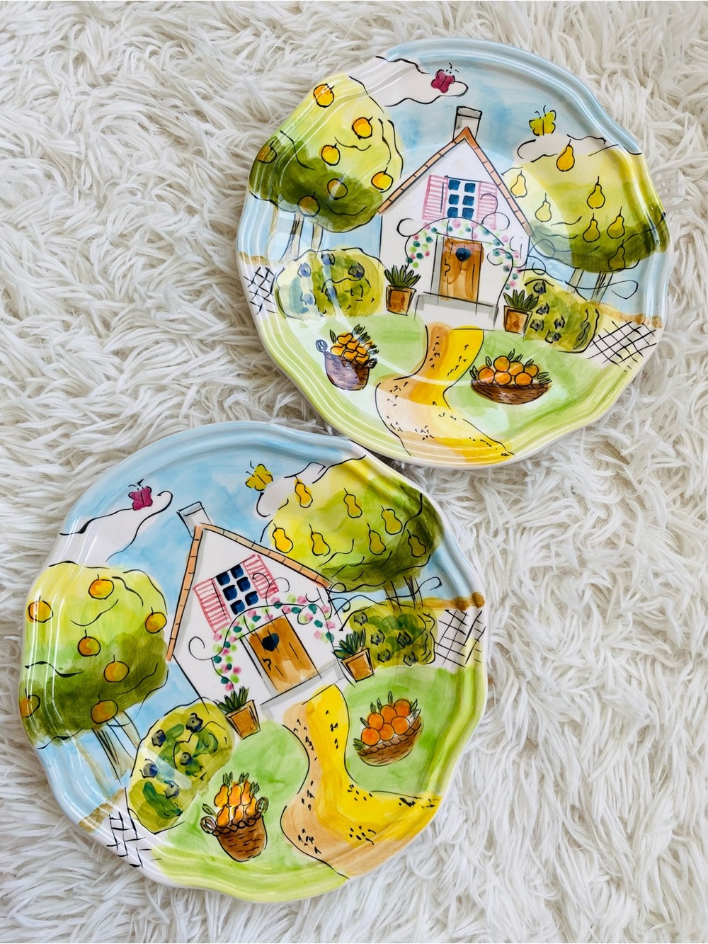 OUR HOUSE Hand Painted Cottage Fruit Salad Plates Set of Two